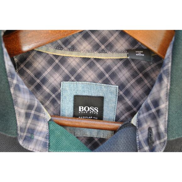 Hugo Boss Regular Fit Polo Shirt with Plaid Trim Collar – Size S - Picture 2 of 3